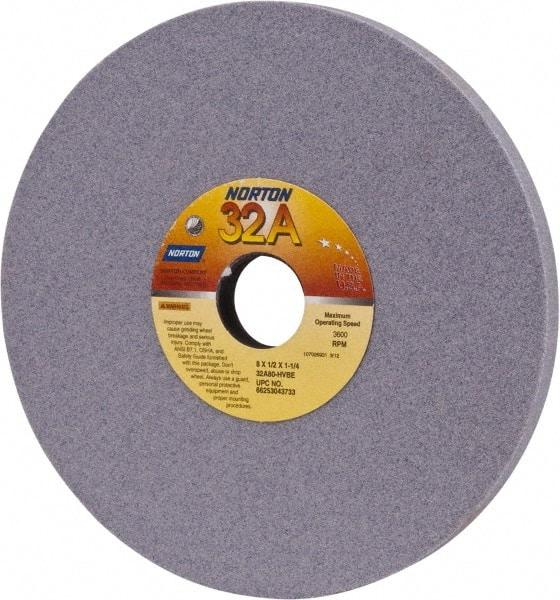 Norton - 8" Diam x 1-1/4" Hole x 1/2" Thick, H Hardness, 80 Grit Surface Grinding Wheel - Aluminum Oxide, Type 1, Medium Grade, 3,600 Max RPM, Vitrified Bond, No Recess - All Tool & Supply