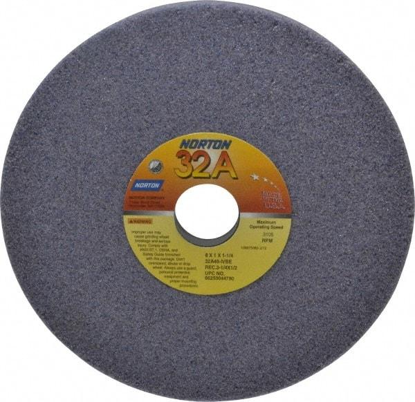 Norton - 8" Diam x 1-1/4" Hole x 1" Thick, I Hardness, 46 Grit Surface Grinding Wheel - Aluminum Oxide, Type 5, Coarse Grade, 3,105 Max RPM, Vitrified Bond, One-Side Recess - All Tool & Supply