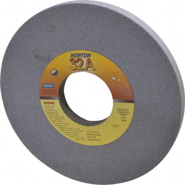 Norton - 10" Diam x 3" Hole x 3/4" Thick, K Hardness, 60 Grit Surface Grinding Wheel - Aluminum Oxide, Type 1, Medium Grade, 2,485 Max RPM, Vitrified Bond, No Recess - All Tool & Supply