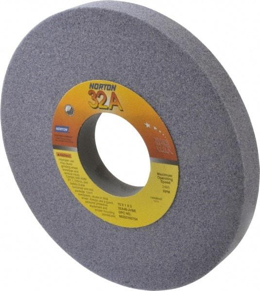 Norton - 10" Diam x 3" Hole x 1" Thick, J Hardness, 46 Grit Surface Grinding Wheel - Aluminum Oxide, Type 1, Coarse Grade, 2,485 Max RPM, Vitrified Bond, No Recess - All Tool & Supply