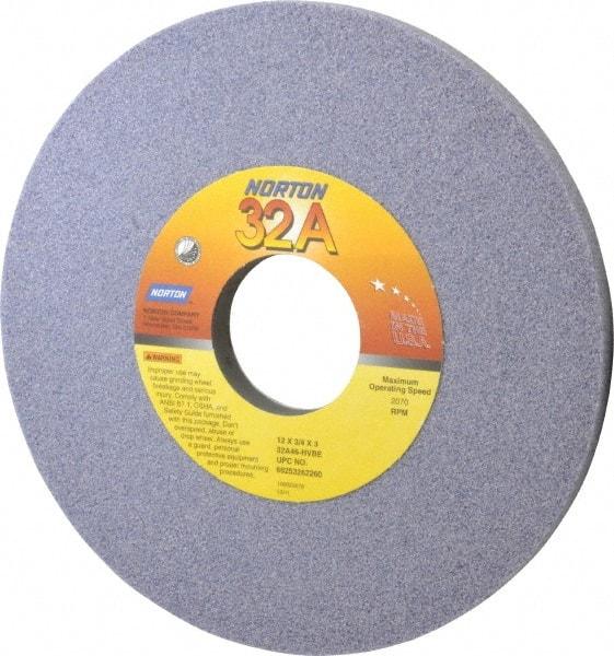 Norton - 12" Diam x 3" Hole x 3/4" Thick, H Hardness, 46 Grit Surface Grinding Wheel - Aluminum Oxide, Type 1, Coarse Grade, 2,070 Max RPM, Vitrified Bond, No Recess - All Tool & Supply