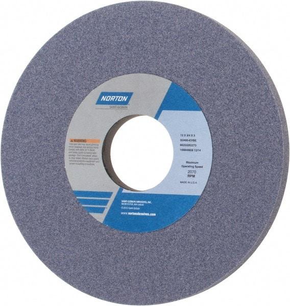 Norton - 12" Diam x 3" Hole x 3/4" Thick, K Hardness, 60 Grit Surface Grinding Wheel - Aluminum Oxide, Type 1, Medium Grade, 2,070 Max RPM, Vitrified Bond, No Recess - All Tool & Supply