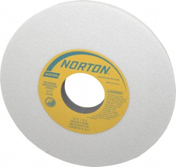 Norton - 12" Diam x 3" Hole x 1" Thick, H Hardness, 46 Grit Surface Grinding Wheel - Aluminum Oxide, Type 1, Coarse Grade, 2,070 Max RPM, Vitrified Bond, No Recess - All Tool & Supply