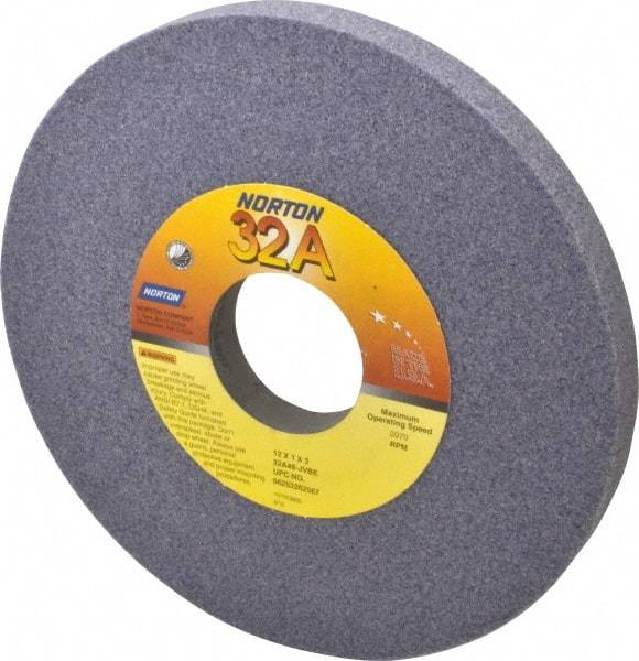 Norton - 12" Diam x 3" Hole x 1" Thick, J Hardness, 46 Grit Surface Grinding Wheel - Aluminum Oxide, Type 1, Coarse Grade, 2,070 Max RPM, Vitrified Bond, No Recess - All Tool & Supply