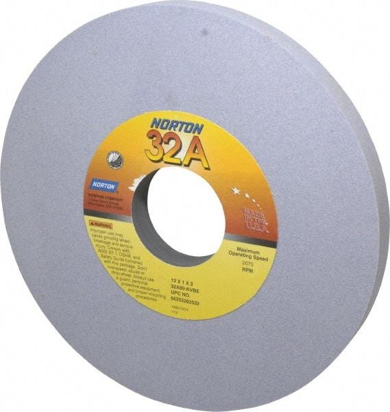 Norton - 12" Diam x 3" Hole x 1" Thick, K Hardness, 80 Grit Surface Grinding Wheel - Aluminum Oxide, Type 1, Medium Grade, 2,070 Max RPM, Vitrified Bond, No Recess - All Tool & Supply