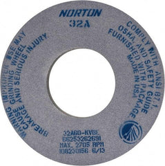 Norton - 12" Diam x 5" Hole x 1" Thick, K Hardness, 60 Grit Surface Grinding Wheel - Aluminum Oxide, Type 1, Medium Grade, 2,705 Max RPM, Vitrified Bond, No Recess - All Tool & Supply