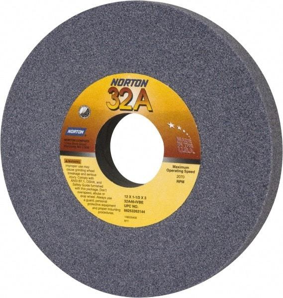 Norton - 12" Diam x 3" Hole x 1-1/2" Thick, I Hardness, 46 Grit Surface Grinding Wheel - Aluminum Oxide, Type 1, Coarse Grade, 2,070 Max RPM, Vitrified Bond, No Recess - All Tool & Supply