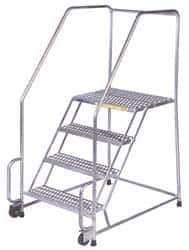 Ballymore - 49" 2 Step Ladder - Tilt & Roll Safety Ladder, 450 Lb Capacity, 19" Platform Height, 30" Base Width x 24" Depth, Perforated Tread - All Tool & Supply