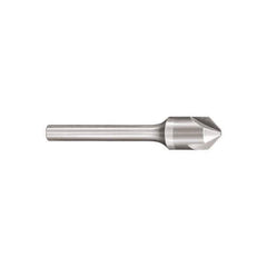 SGS - 3/8" Head Diam, 1/4" Shank Diam, 3 Flute 82° Solid Carbide Countersink - Bright Finish, 2-13/16" OAL, Single End, Straight Shank, Right Hand Cut - All Tool & Supply