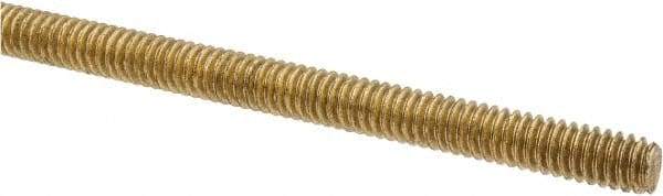 Made in USA - 1/4-20 UNC (Coarse), 3' Long, Brass Threaded Rod - Right Hand Thread - All Tool & Supply