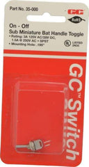 GC/Waldom - SPST Sub Miniature On-Off Toggle Switch - Solder Lug Terminal, Bat Handle Actuator, 125 VAC at 3 A & 250 VAC at 1.50 A - All Tool & Supply