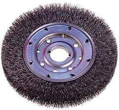 Osborn - 8" OD, 1-1/4" Arbor Hole, Crimped Steel Wheel Brush - 5/8" Face Width, 1-1/2" Trim Length, 0.008" Filament Diam, 4,500 RPM - All Tool & Supply