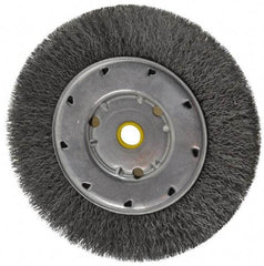 Osborn - 6" OD, 1/2 & 5/8" Arbor Hole, Crimped Steel Wheel Brush - 5/8" Face Width, 1-1/8" Trim Length, 0.008" Filament Diam, 6,000 RPM - All Tool & Supply