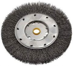 Osborn - 6" OD, 1/2 & 5/8" Arbor Hole, Crimped Steel Wheel Brush - 5/8" Face Width, 1-1/8" Trim Length, 0.0118" Filament Diam, 6,000 RPM - All Tool & Supply