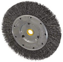 Osborn - 6" OD, 1/2 & 5/8" Arbor Hole, Crimped Steel Wheel Brush - 5/8" Face Width, 1-1/8" Trim Length, 0.014" Filament Diam, 6,000 RPM - All Tool & Supply