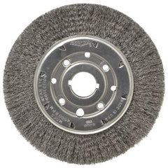 Osborn - 8" OD, 1-1/4" Arbor Hole, Crimped Steel Wheel Brush - 5/8" Face Width, 1-1/2" Trim Length, 0.0104" Filament Diam, 4,500 RPM - All Tool & Supply