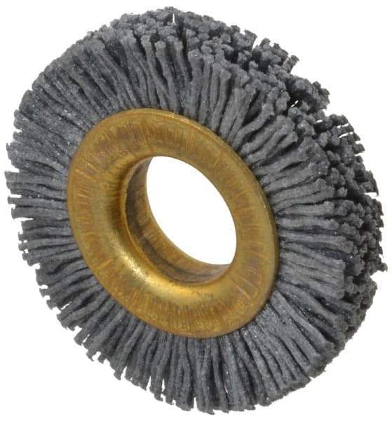 Osborn - 1-1/2" OD, 1/2" Arbor Hole, Crimped Nylon Wheel Brush - 1/4" Face Width, 1/4" Trim Length, 20,000 RPM - All Tool & Supply