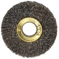 Osborn - 1-1/2" OD, 3/8" Arbor Hole, Crimped Stainless Steel Wheel Brush - 7/32" Face Width, 3/8" Trim Length, 0.005" Filament Diam, 20,000 RPM - All Tool & Supply