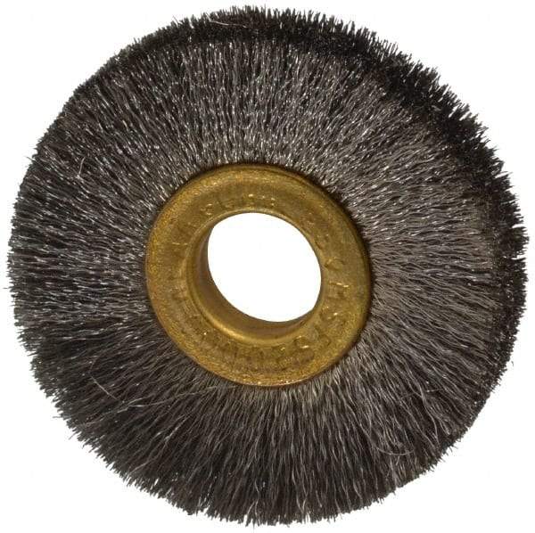 Osborn - 2" OD, 1/2" Arbor Hole, Crimped Stainless Steel Wheel Brush - 1/4" Face Width, 1/2" Trim Length, 0.005" Filament Diam, 20,000 RPM - All Tool & Supply