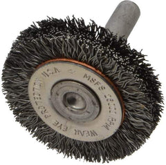 Osborn - 1-1/2" OD, 1/4" Shank Diam, Crimped Steel Wheel Brush - 3/8" Face Width, 9/32" Trim Length, 0.0118" Filament Diam, 25,000 RPM - All Tool & Supply