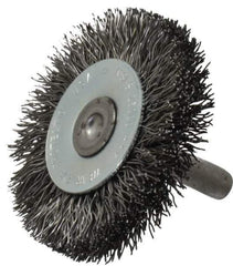 Osborn - 2" OD, 1/4" Shank Diam, Crimped Steel Wheel Brush - 3/8" Face Width, 7/16" Trim Length, 0.014" Filament Diam, 25,000 RPM - All Tool & Supply