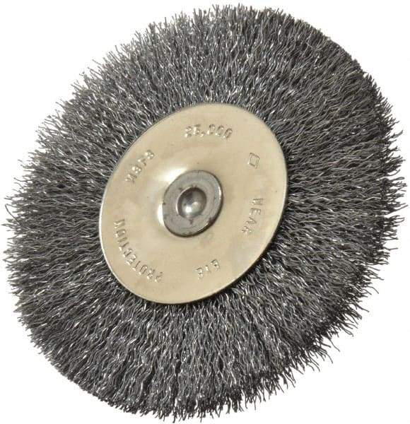 Osborn - 3" OD, 1/4" Shank Diam, Crimped Steel Wheel Brush - 7/16" Face Width, 3/4" Trim Length, 0.008" Filament Diam, 25,000 RPM - All Tool & Supply