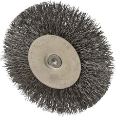 Osborn - 4" OD, 1/4" Shank Diam, Crimped Steel Wheel Brush - 1/2" Face Width, 1" Trim Length, 0.014" Filament Diam, 15,000 RPM - All Tool & Supply