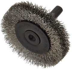 Osborn - 2" OD, 1/4" Shank Diam, Crimped Stainless Steel Wheel Brush - 3/8" Face Width, 7/16" Trim Length, 0.008" Filament Diam, 25,000 RPM - All Tool & Supply