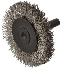 Osborn - 2" OD, 1/4" Shank Diam, Crimped Stainless Steel Wheel Brush - 3/8" Face Width, 7/16" Trim Length, 0.014" Filament Diam, 25,000 RPM - All Tool & Supply