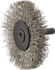 Osborn - 2-1/2" OD, 1/4" Shank Diam, Crimped Stainless Steel Wheel Brush - 7/16" Face Width, 11/16" Trim Length, 0.014" Filament Diam, 25,000 RPM - All Tool & Supply