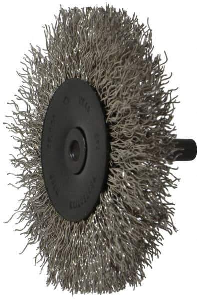 Osborn - 3" OD, 1/4" Shank Diam, Crimped Stainless Steel Wheel Brush - 7/16" Face Width, 3/4" Trim Length, 0.014" Filament Diam, 25,000 RPM - All Tool & Supply