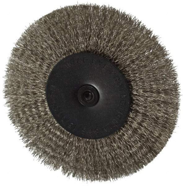 Osborn - 4" OD, 1/4" Shank Diam, Crimped Stainless Steel Wheel Brush - 1/2" Face Width, 1" Trim Length, 0.008" Filament Diam, 15,000 RPM - All Tool & Supply