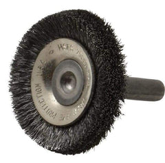 Osborn - 1-1/2" OD, 1/4" Shank Diam, Crimped Steel Wheel Brush - 3/8" Face Width, 3/8" Trim Length, 0.006" Filament Diam, 20,000 RPM - All Tool & Supply