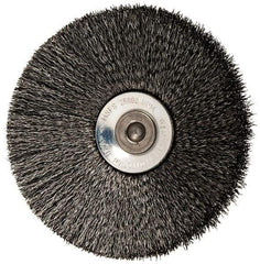 Osborn - 3" OD, 1/4" Shank Diam, Crimped Steel Wheel Brush - 7/16" Face Width, 15/16" Trim Length, 0.006" Filament Diam, 20,000 RPM - All Tool & Supply