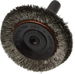 Osborn - 1-1/2" OD, 1/4" Shank Diam, Crimped Stainless Steel Wheel Brush - 3/8" Face Width, 3/8" Trim Length, 0.006" Filament Diam, 20,000 RPM - All Tool & Supply