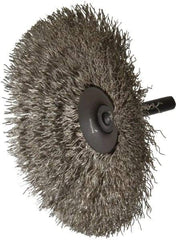 Osborn - 4" OD, 1/4" Shank Diam, Crimped Stainless Steel Wheel Brush - 1/2" Face Width, 1-7/16" Trim Length, 0.014" Filament Diam, 15,000 RPM - All Tool & Supply