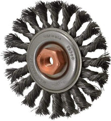 Osborn - 4" OD, 3/8-24 Arbor Hole, Knotted Steel Wheel Brush - 3/8" Face Width, 7/8" Trim Length, 0.014" Filament Diam, 20,000 RPM - All Tool & Supply