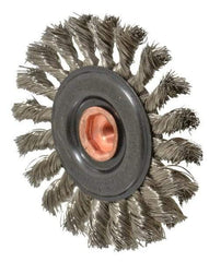 Osborn - 4" OD, 3/8-24 Arbor Hole, Knotted Stainless Steel Wheel Brush - 3/8" Face Width, 7/8" Trim Length, 0.014" Filament Diam, 20,000 RPM - All Tool & Supply