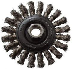 Osborn - 4" OD, 5/8-11 Arbor Hole, Knotted Stainless Steel Wheel Brush - 3/8" Face Width, 7/8" Trim Length, 0.014" Filament Diam, 20,000 RPM - All Tool & Supply