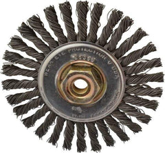 Osborn - 4" OD, M10x1.25 Arbor Hole, Knotted Steel Wheel Brush - 1/4" Face Width, 7/8" Trim Length, 0.02" Filament Diam, 20,000 RPM - All Tool & Supply