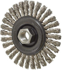 Osborn - 4" OD, 5/8-11 Arbor Hole, Knotted Stainless Steel Wheel Brush - 1/4" Face Width, 7/8" Trim Length, 0.02" Filament Diam, 20,000 RPM - All Tool & Supply