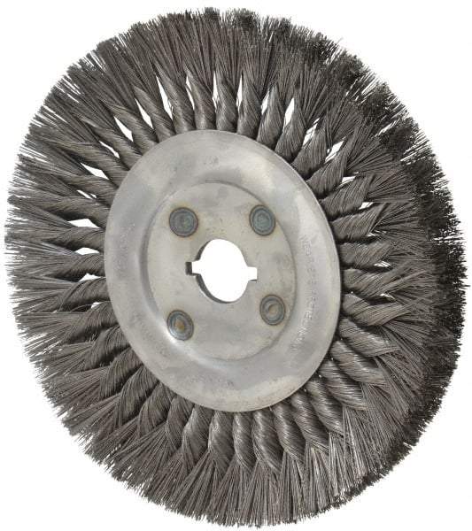 Osborn - 10" OD, 1-1/4" Arbor Hole, Knotted Steel Wheel Brush - 5/8" Face Width, 2-1/4" Trim Length, 0.014" Filament Diam, 4,500 RPM - All Tool & Supply