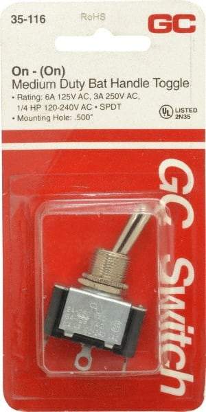 GC/Waldom - SPDT Medium Duty On-On Toggle Switch - Solder Lug Terminal, Bat Handle Actuator, 1/4 hp at 125/250 VAC hp, 125 VAC at 6 A & 250 VAC at 3 A - All Tool & Supply