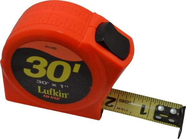 Lufkin - 30' x 1" Yellow Blade Tape Measure - 1/16" Graduation, A5 Graduation Style, High-Visibility Orange Case - All Tool & Supply