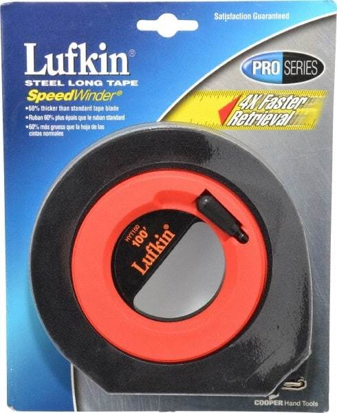 Lufkin - 100' x 3/8" Yellow Blade Tape Measure - 1/8" Graduation, B1 Graduation Style, Orange/Black Case - All Tool & Supply