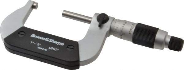 TESA Brown & Sharpe - 1 to 2" Range, 0.0001" Graduation, Mechanical Outside Micrometer - Friction Thimble, Accurate to 0.004mm - All Tool & Supply