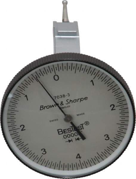 TESA Brown & Sharpe - 0.008 Inch Range, 0 Inch Dial Graduation, Vertical Dial Test Indicator - 1-1/2 Inch White Dial, 0-4-0 Dial Reading - All Tool & Supply