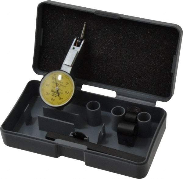 TESA Brown & Sharpe - 0.8 mm Range, 0.01 mm Dial Graduation, Horizontal Dial Test Indicator - 28 mm Yellow Dial, 0-0.4-0 Dial Reading, 0.01 mm - All Tool & Supply