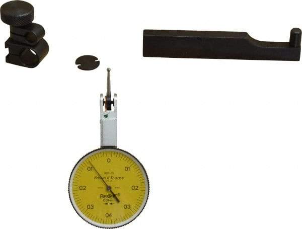 TESA Brown & Sharpe - 0.8 mm Range, 0.01 mm Dial Graduation, Horizontal Dial Test Indicator - 38 mm Yellow Dial, 0-0.4-0 Dial Reading, 0.01 mm - All Tool & Supply