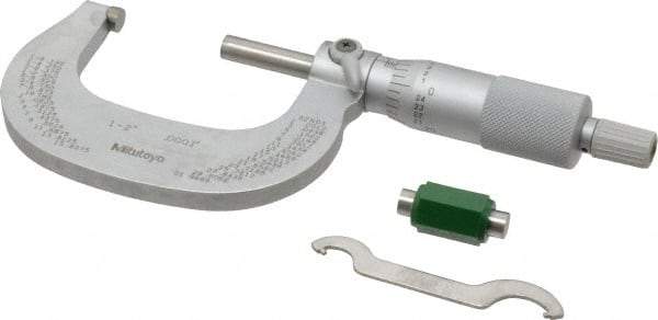 Mitutoyo - 1 to 2" Range, 0.0001" Graduation, Mechanical Outside Micrometer - Ratchet Stop Thimble, Accurate to 0.0001" - All Tool & Supply